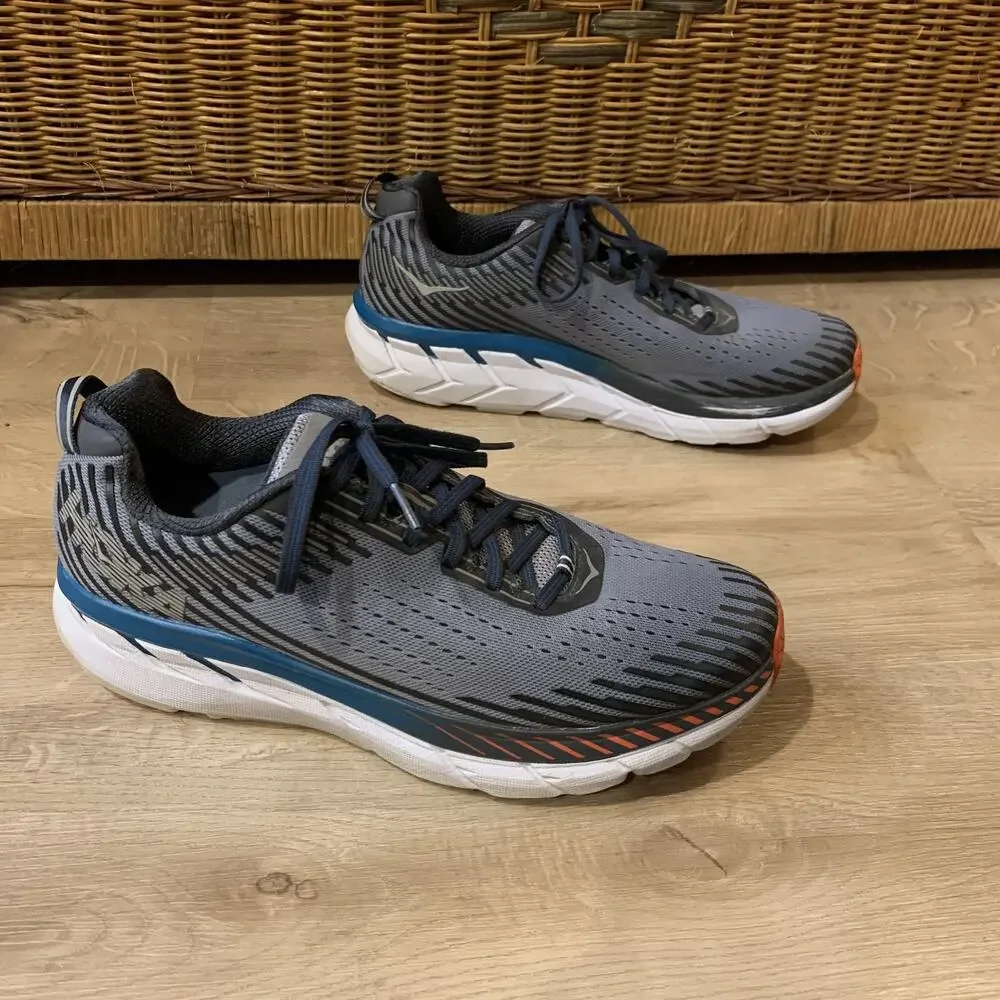 Hoka One One Clifton 5 Running Shoes Men's 10.5 Gray Blue Lightweight Trainer